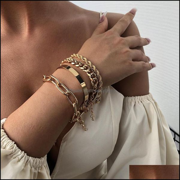 

charm bracelets jewelry s1833 fashion bracelet set bangle thick chain drop delivery 2021 5kzf8, Golden;silver