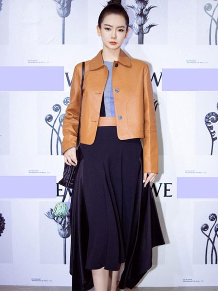 

women's jackets 2021 spring star same haining leather short sheepskin slim fit jacket square collar coat, Black;brown