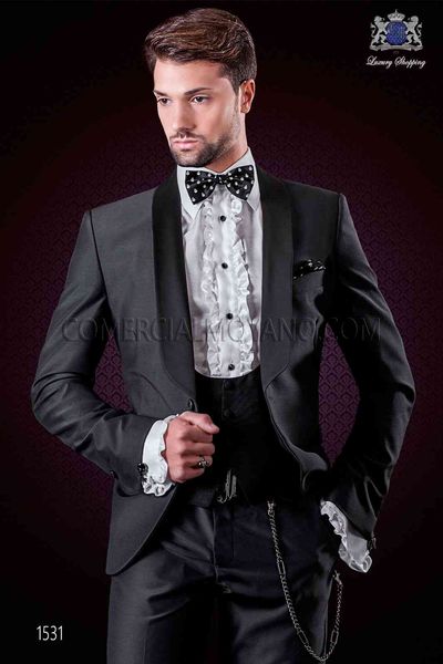 

men's suits & blazers arrival groomsmen charcoal grey groom tuxedos shawl satin lapel men wedding man bridegroom (jacket + pants v, White;black