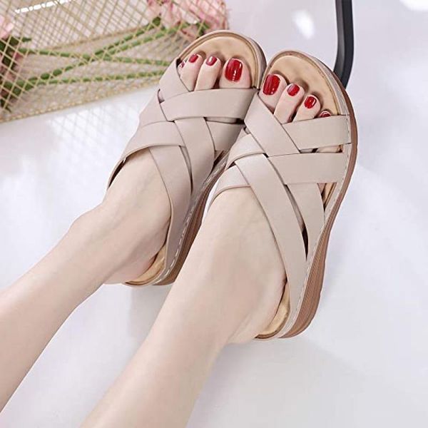 

slippers women slip on solid color wedge sewing ladies sandals 2021 summer fashion outdoor casual soft comfy female footwear, Black