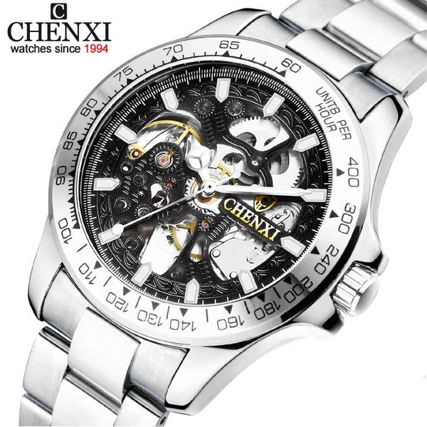 

chenxi fashion watches men luxury brand automatic wind mechanical savings waterproof fully steel company guides, Slivery;brown