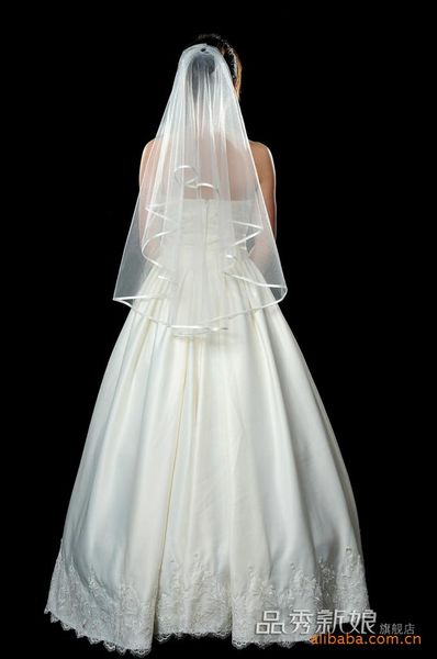 

bridal veils wholesale 5 pieces simple wedding two-layer ribbon edge accessories white ivory veil noiva lt025, Black