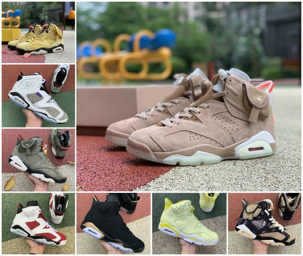 

6s travis british khaki 2021 carmine hare basketball shoes men 6 black infrared dmp electric green unc washed denim gatorade oreo maroon sne