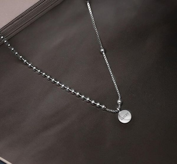

chains xlc3 fashion luck bead chain necklace clavicle "lucky" letter charm for women jewelry gifts, Silver