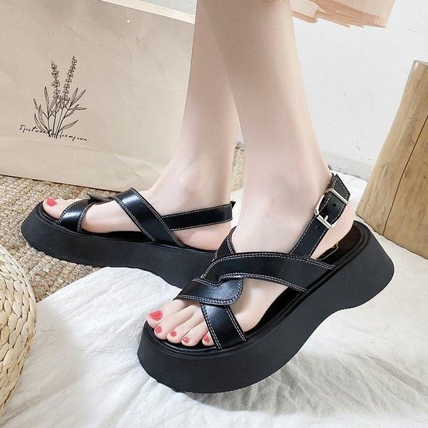 

women sandals 2021 black platform open-toe personality fashion all-match flat summer outdoor sandalias shoes