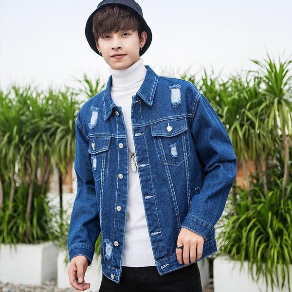 

men's jackets 2021spring / autumn ripped denim jacket men and women fall winter slim student clothing clothes, Black;brown