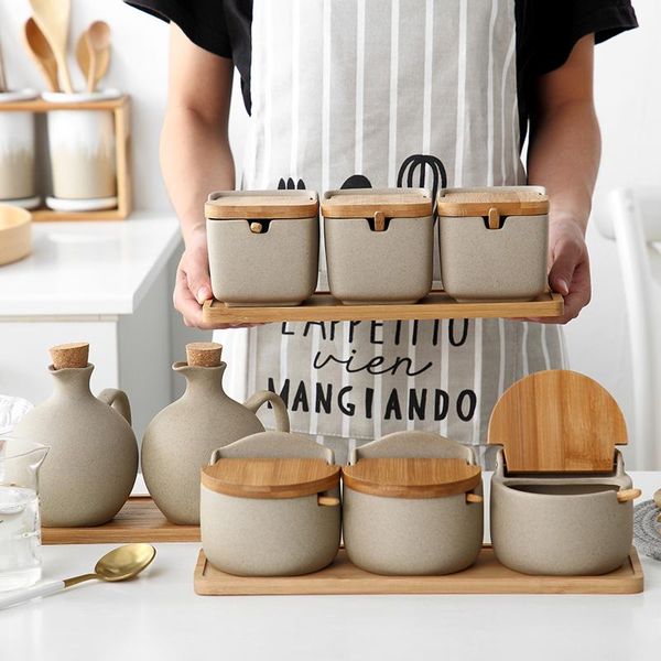

storage bottles & jars ceramics for spices with lid home bar kitchen accessories container set sugar salt seasoning organizer