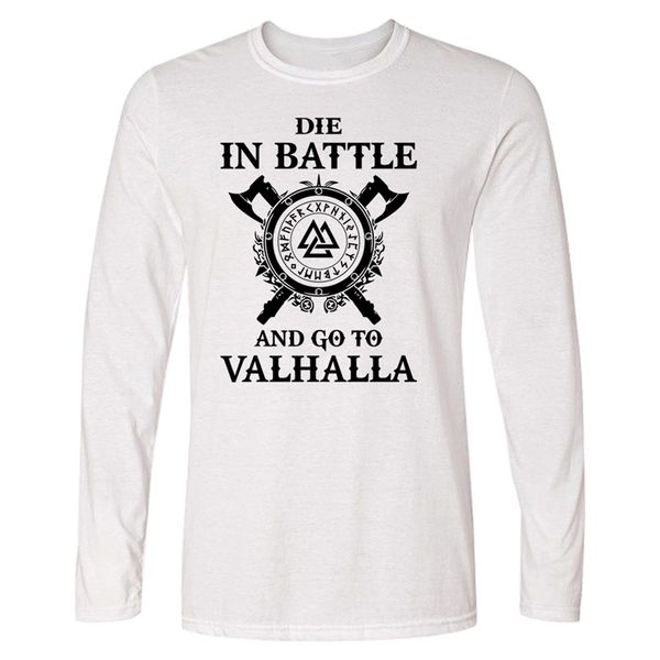 

odin vikings t shirt men die in battle and go to valhalla long sleeve t-shirt mens autumn spring 100% cotton breathe t shirts 210409, White;black