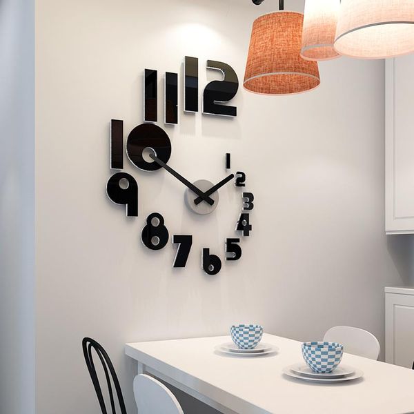 

wall clocks large black 3d digital clock silent simple living room modern design zegar scienny kitchen home decor kk60wc