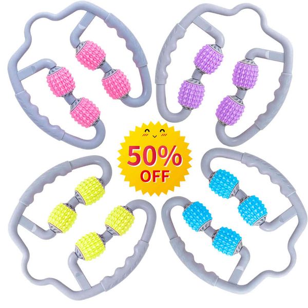 

4 wheels u shape trigger points massage roller yoga balls leg neck arm relax massager pilates sports bodybuilding home gym sport equipment 3