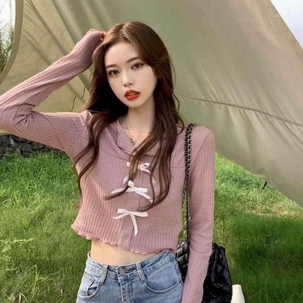 

women's blouses & shirts long-sleeved t-shirt female 2021 kawaii blouse design sense niche spring autumn winter slim slimming short cro, White