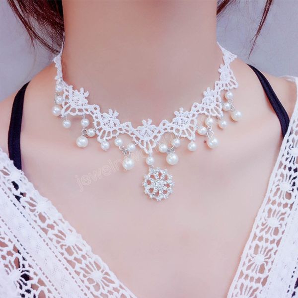 

collares gothic chokers crystal white lace neck choker necklace retro women's halloween jewelry collar necklace, Golden;silver
