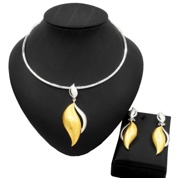 

earrings & necklace yulaili exquisite style petal design jewelry set and gold-plated arabian bridal sets birthday gift, Silver