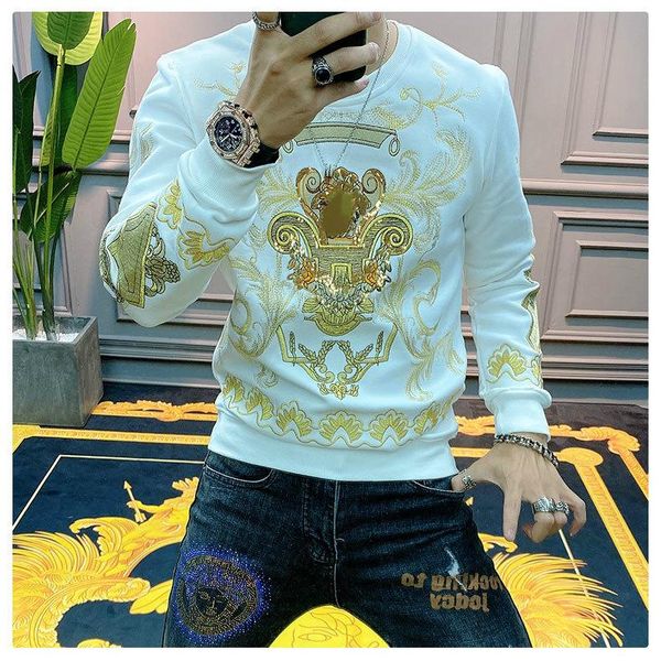 

men's hoodies & sweatshirts spring personality baroque streetwear trend men luxury embroidery sweat homme for black gold print hoodie