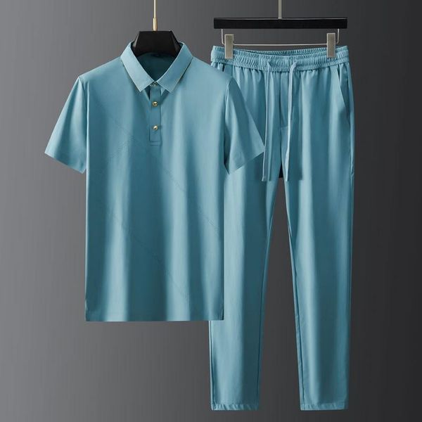 

jogging clothing 2021 summer blue mens sets (t-shirt+pants) luxury short sleeve thin male fashion slim fit sport casual man suits 4xl, Black;red