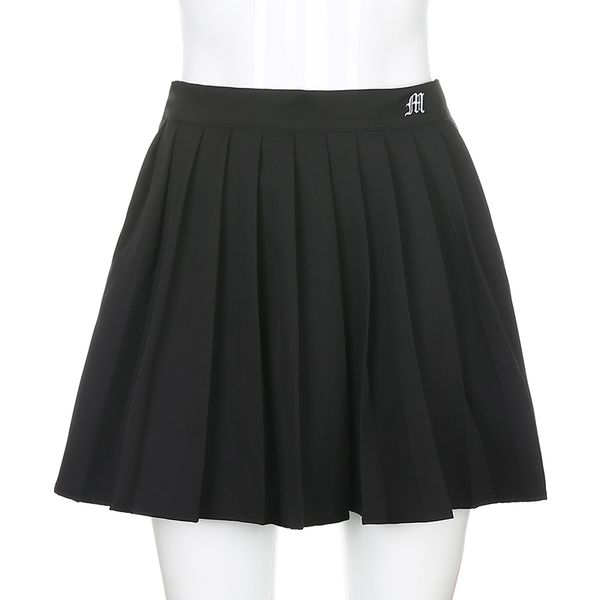 

2021waatfaak white pleated skirt short woman elastic waist mini skirts mircro summer embroidery mini tennis skirt new preppy, Black