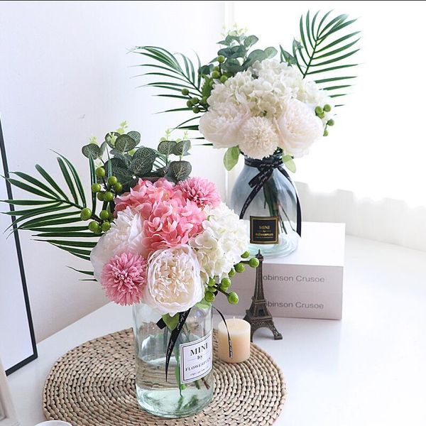 

vases modern glass vase+ artificial flower home livingroom fgurines accessorie crafts decoration office fake peony pot ornament
