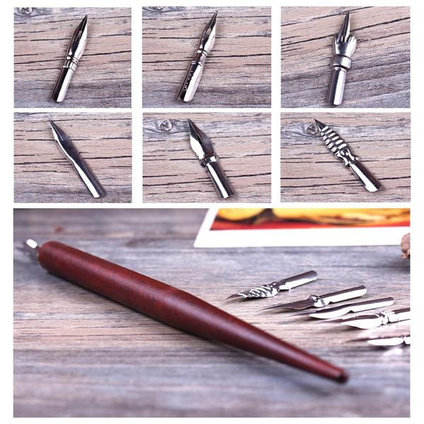 

fountain pens wooden dip pen antique calligraphy copperplate with 6 nibs