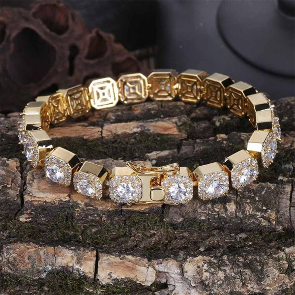 

charm bracelets gold bijoux color 10mm cubic zirconia paved all iced out tennis bling lab cz stones bracelet for women, Golden;silver