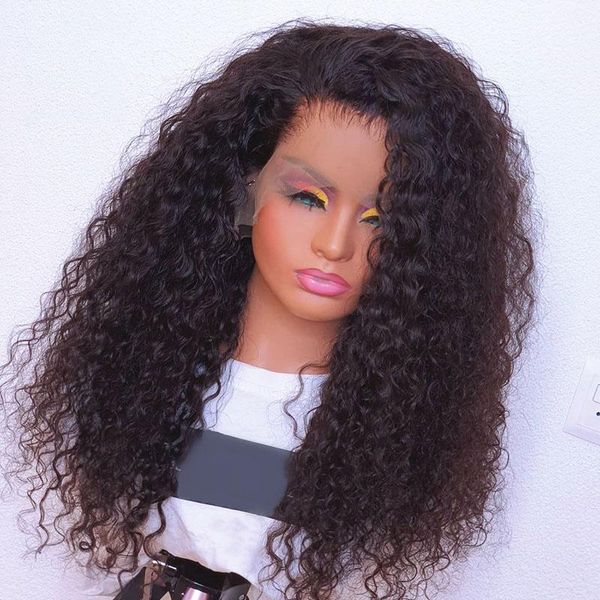 

synthetic wigs middle part 26 inch long lace front wig kinky curly with baby hair for black women preplucked 180% density glueless