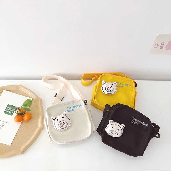 

children bag 2021 new boys' backpack fashion cute piggy canvas slung wallet, Black
