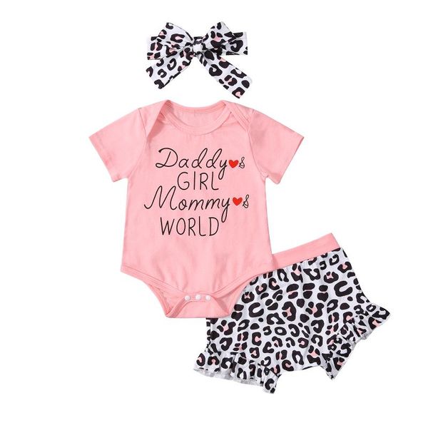 

born toddler baby girls clothes sets letter printed romper bodysuit+leopard shorts 3pcs outfit set summer infant clothing, White