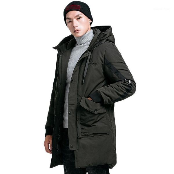 

men's down & parkas long coat winter thicken warm men fashion hooded embroidered jacket mens jackets and coats cotton thick parka cloth, Black