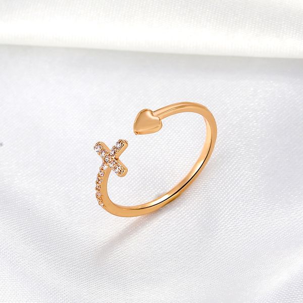 

s2692 fashion jewelry heart cross ring rhinestone cross opening rings, Silver