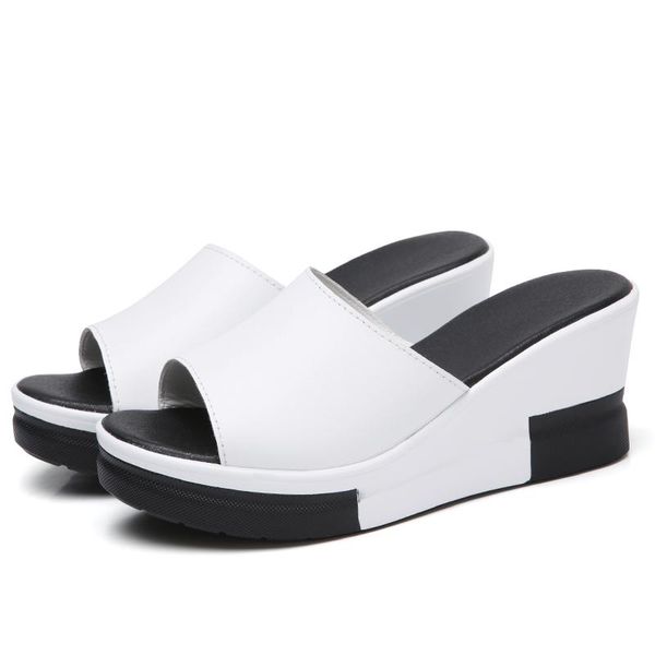 

slippers 2021 summer women platform sandals shoes slides beach slip-on round toe white flip flops, Black