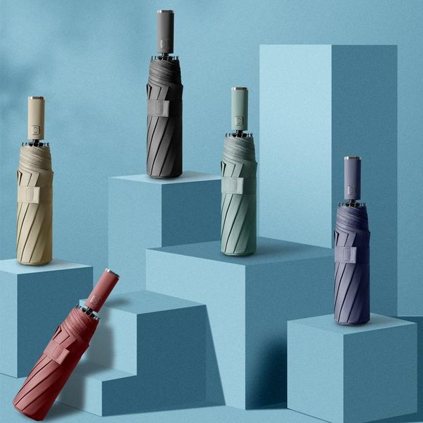 

umbrellas fully automatic umbrella men ten bones three fold business black coating windproof paraguas mujer rain gear eb5ys