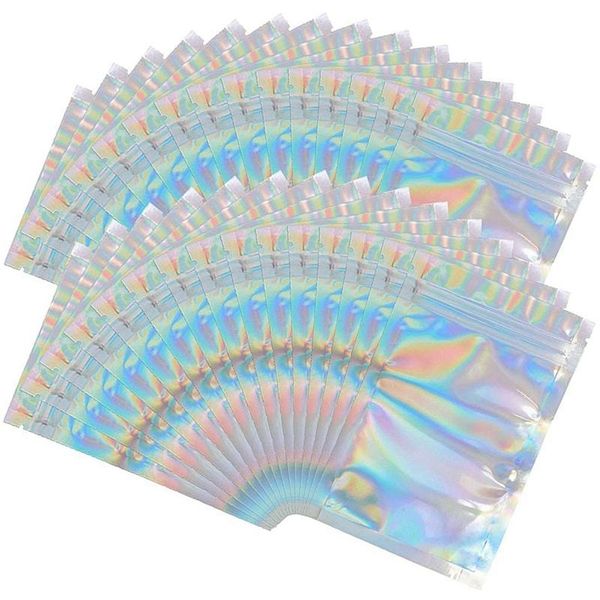 

storage bags 100 pieces mylar holographic resealable - 3.3 x 5.1inch smell proof bags- sealable heat seal for candy