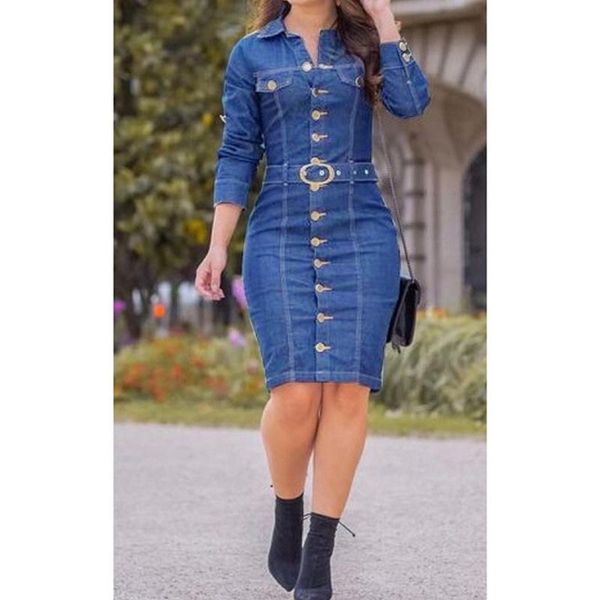 

casual dresses denim dress women long sleeve v-neck solid color autumn slim waist belt office oversized shirt jeans female, Black;gray