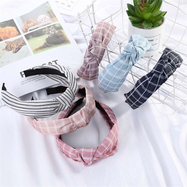 

wind knot in middle of the grid printed new wide edge and versatile knotted headband, Silver