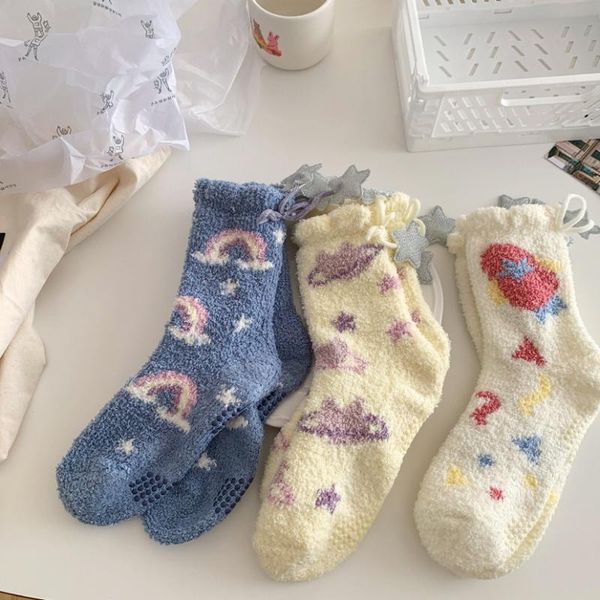 

men's socks 1 pair and women's winter thickened warm coral velvet floor sleep fashion, Black