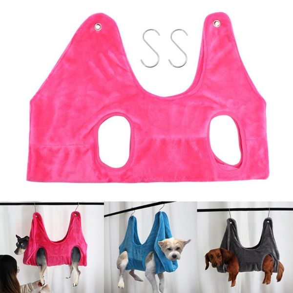 

dog cat hammock helper soft flannel pet grooming hammocks restraint bag harness for nail clip trimming bathing with 2 hook kennels & pens