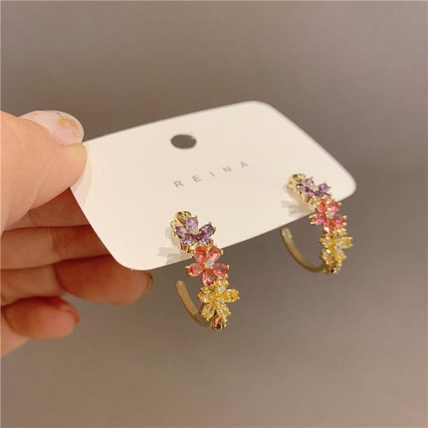 

hoop & huggie allme dainty colorful flowers earrings for women delicate shiny cz zircon floral hanging summer holiday jewelry, Golden;silver