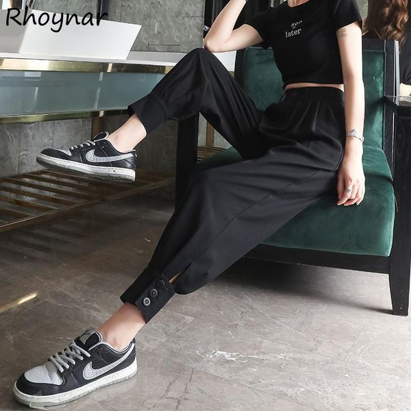 

women's pants & capris women summer loose vintage oversize casual high waist harem trousers gothic solid streetwear all-match office la, Black;white