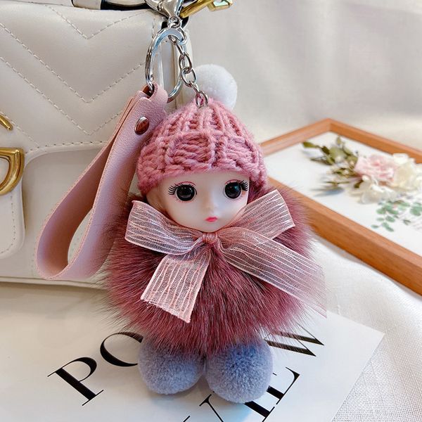 

cute big eyes baby key chain creative doll plush car ring bag pendant, Silver