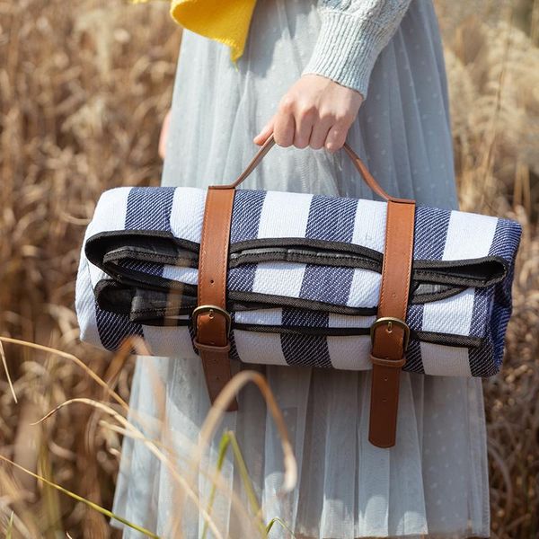

picnic mat moisture-proof outdoor net ins camping navy stripe leather strap fashion thicken pad beach blanket pads
