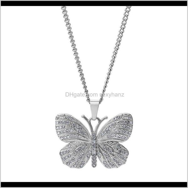 

necklaces & pendants drop delivery 2021 fashion butterfly pendant stainless steel hip hop jewelry long 60cm chains punk rock micro men desig, Silver