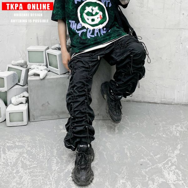 

pants fashionable the tkpa 99% is heavy industry functional drawstring sports casual are the same as asap rocky, Black