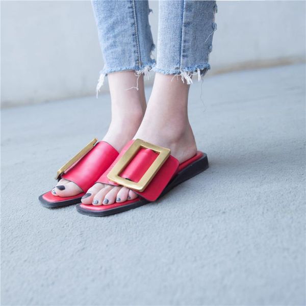 

slippers dilalula genuine leather summer women buckle female gladiator sandals comfortable casual low heel, Black