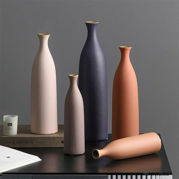 

nordic morandi ceramics small mouth flower vase for home decor living room decoration dried flowers pot artificial vases