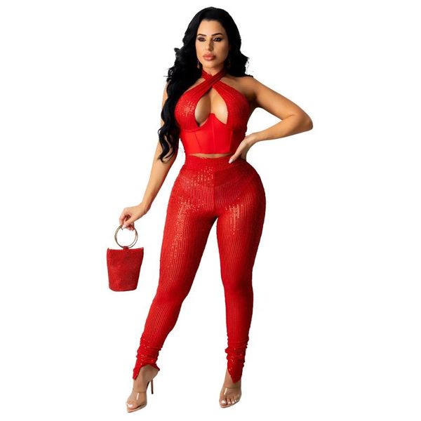 

women's two piece pants holiday evening party and club outfits women sets clothes 2021 product sleeveless vest crop high waist, White