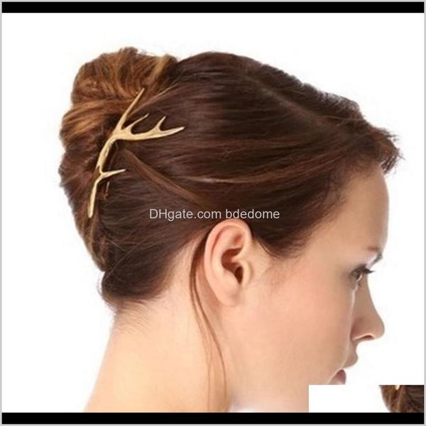 Clips Barrettes Schmuck Drop Lieferung 2021 Deer Horn Haarnadel mit zwei Gesicht Finish Gold und Silber überzogen für Frauen Mode Haarspange Geschenk MSV