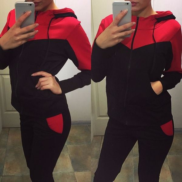

stylish sports suit fashion splicing leisure tracksuits hooded, Gray