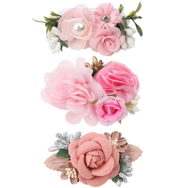 

pieces pink flower hair clips girls pins fully lined barrettes headpiece m7dd accessories, Slivery;white
