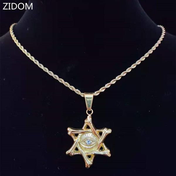 

men women hip hop star of david with eye pendants necklace stainless steel never fade vintage hexagram hiphop jewelry pendant necklaces, Silver
