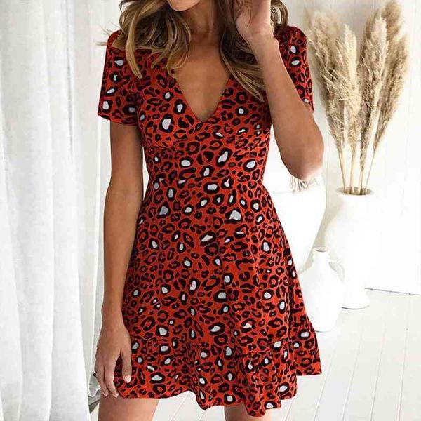 

womens dress fashion v-neck leopard print short sleeve dress different colors available 50, Black;gray