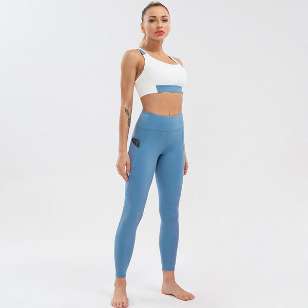 

yoga outfit spandex suit with pocket legging women for fitness sports bra tights workout set gym clothe 2 piece